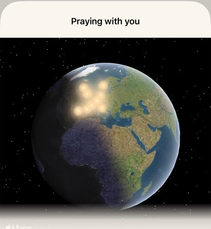 The communion globe — lights where people are praying
